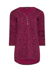 Long Tall Sally Dark red 3/4 Sleeve Pintuck Henley 100% Cotton Top - Image 5 of 5