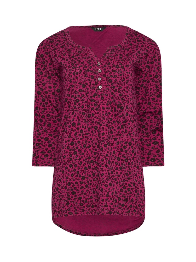 Long Tall Sally Dark red 3/4 Sleeve Pintuck Henley 100% Cotton Top - Image 5 of 5