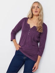 Long Tall Sally Purple 3/4 Sleeve Pintuck Henley 100% Cotton Tops 2 Pack - Image 2 of 8