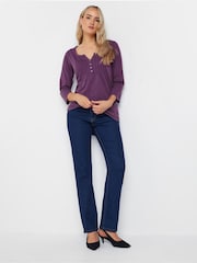 Long Tall Sally Purple 3/4 Sleeve Pintuck Henley 100% Cotton Tops 2 Pack - Image 3 of 8