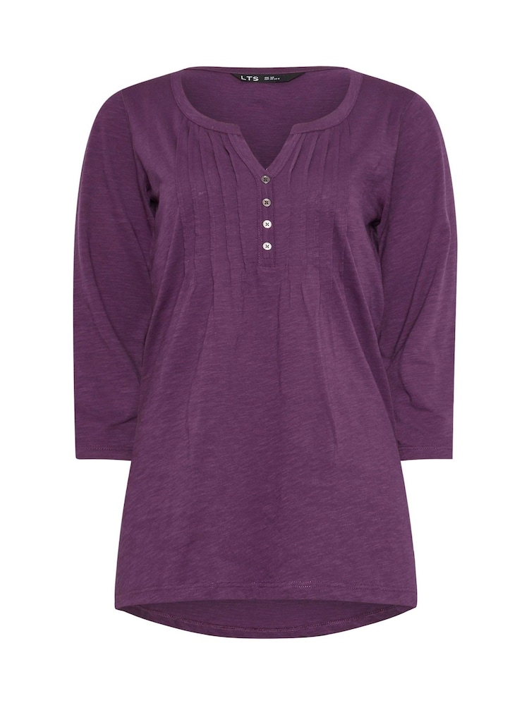 Long Tall Sally Purple 3/4 Sleeve Pintuck Henley 100% Cotton Tops 2 Pack - Image 8 of 8