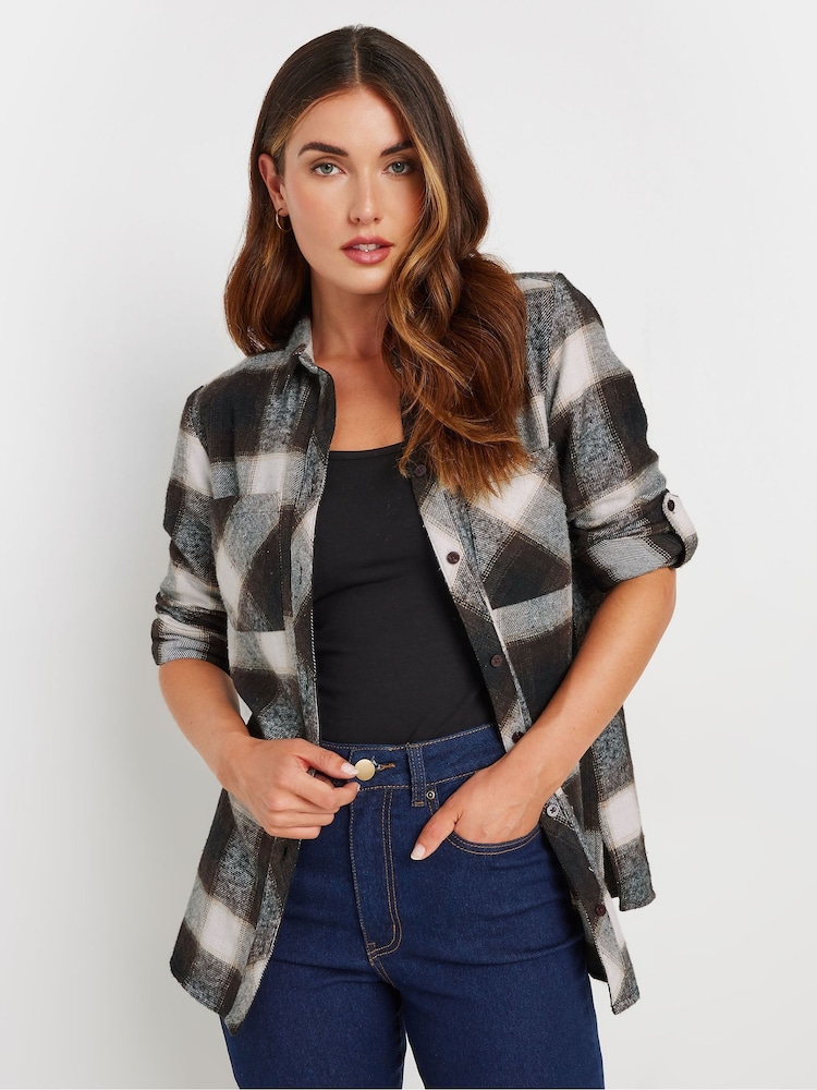 Long Tall Sally Brown 100% Cotton Check Shirt - Image 2 of 6