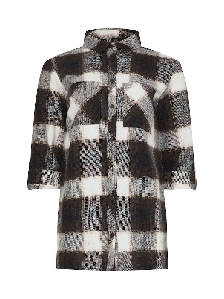 Long Tall Sally Brown 100% Cotton Check Shirt - Image 6 of 6