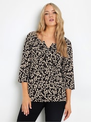 Long Tall Sally Dark pink 3/4 Sleeve Pintuck Henley 100% Cotton Tops 2 Pack - Image 2 of 8
