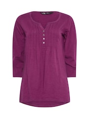 Long Tall Sally Dark pink 3/4 Sleeve Pintuck Henley 100% Cotton Tops 2 Pack - Image 8 of 8