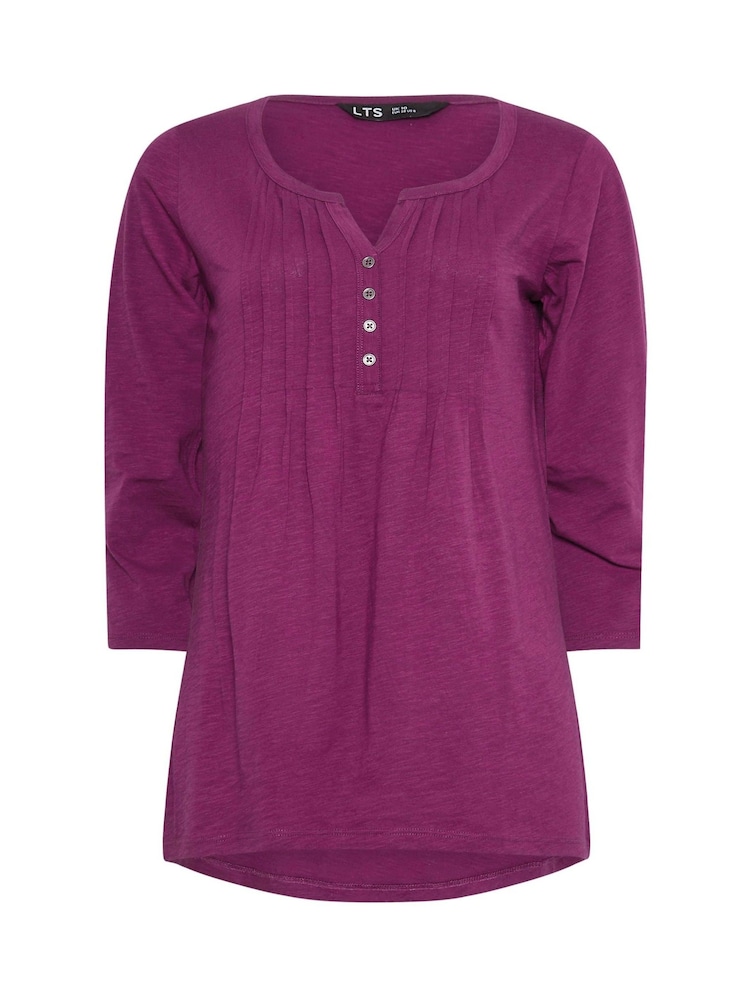 Long Tall Sally Dark pink 3/4 Sleeve Pintuck Henley 100% Cotton Tops 2 Pack - Image 8 of 8