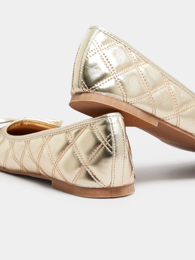 Long Tall Sally Gold Quilted Ballet shoes - Image 5 of 5