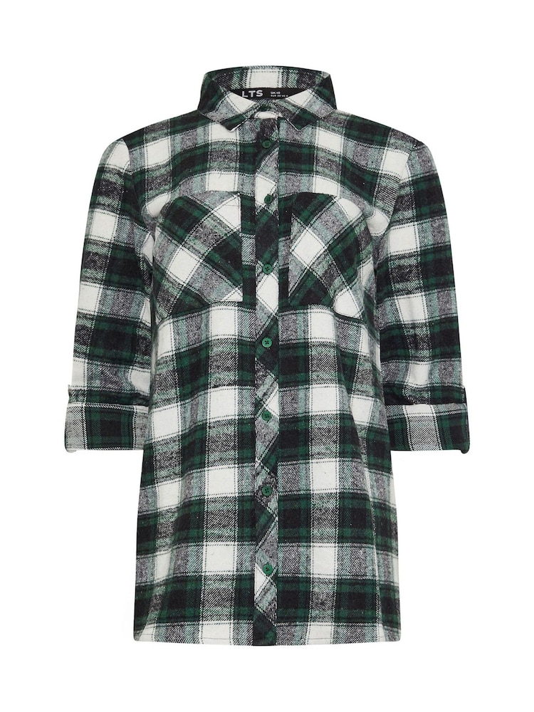Long Tall Sally Green 100% Cotton Check Shirt - Image 5 of 5