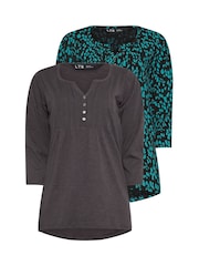 Long Tall Sally Dark grey 3/4 Sleeve Pintuck Henley 100% Cotton Tops 2 Pack - Image 6 of 8
