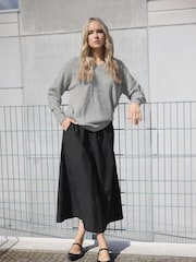 Long Tall Sally Grey Cable V-Front Jumper - Image 1 of 5