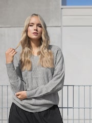 Long Tall Sally Grey Cable V-Front Jumper - Image 2 of 5