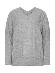 Long Tall Sally Grey Cable V-Front Jumper - Image 5 of 5