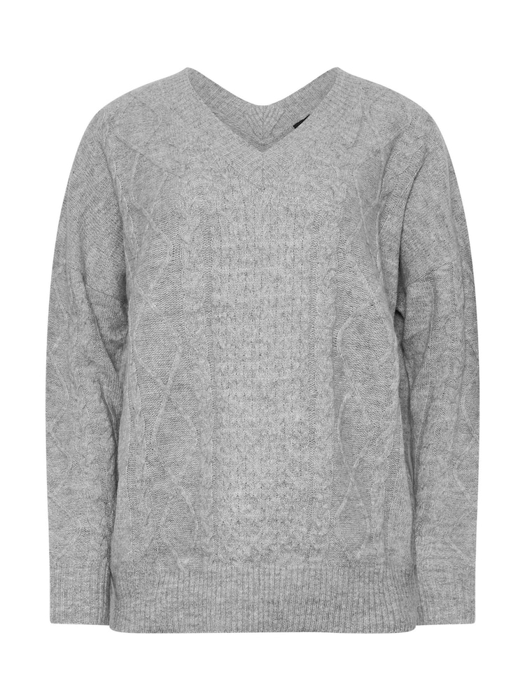 Long Tall Sally Grey Cable V-Front Jumper - Image 5 of 5