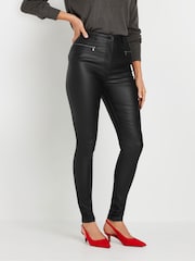 Long Tall Sally Black Coated Skinny Zip Jeans - Image 1 of 5