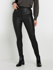 Long Tall Sally Black Coated Skinny Zip Jeans - Image 2 of 5
