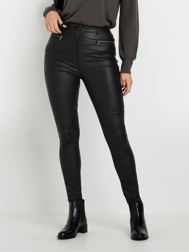 Long Tall Sally Black Coated Skinny Zip Jeans - Image 2 of 5