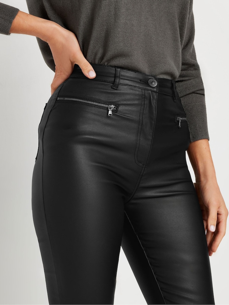 Long Tall Sally Black Coated Skinny Zip Jeans - Image 5 of 5
