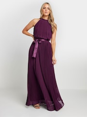 Long Tall Sally Purple Halterneck Pleated Dress - Image 4 of 5