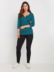 Long Tall Sally Grey 3/4 Sleeve Pintuck Henley 100% Cotton Tops 2 Pack - Image 3 of 7