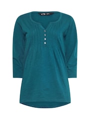 Long Tall Sally Grey 3/4 Sleeve Pintuck Henley 100% Cotton Tops 2 Pack - Image 7 of 7