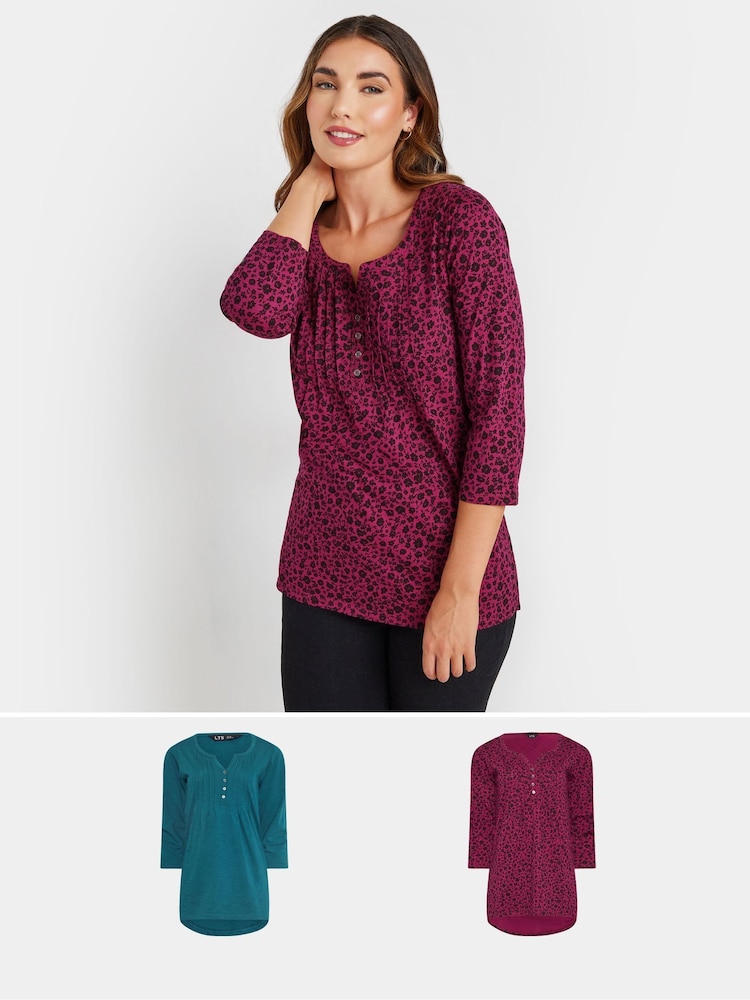 Long Tall Sally Pintuck Henley-Tops mit 3/4-Ärmeln, aus 100 % Baumwolle, Tops im 2er-Pack - Bild 1 von 8