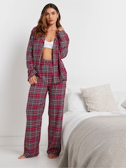 Long Tall Sally Dark red Check 100% Cotton Pyjamas Joggers - Image 3 of 6