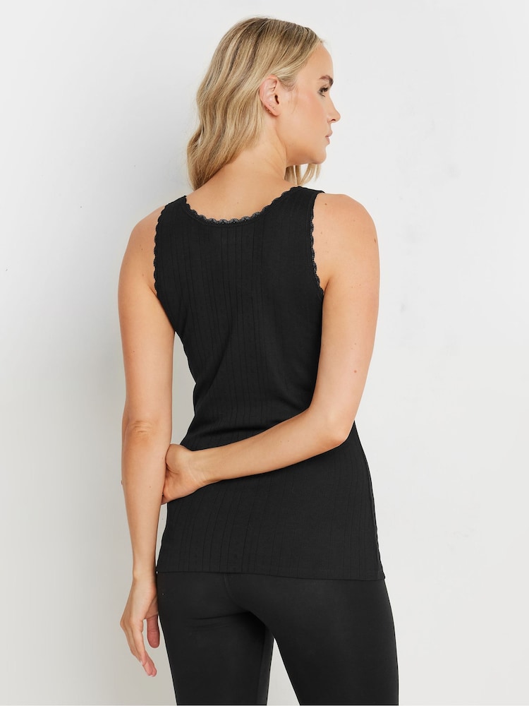 Long Tall Sally Black Pointelle Thermal Vest - Image 3 of 5