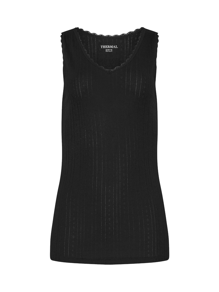 Long Tall Sally Black Pointelle Thermal Vest - Image 5 of 5