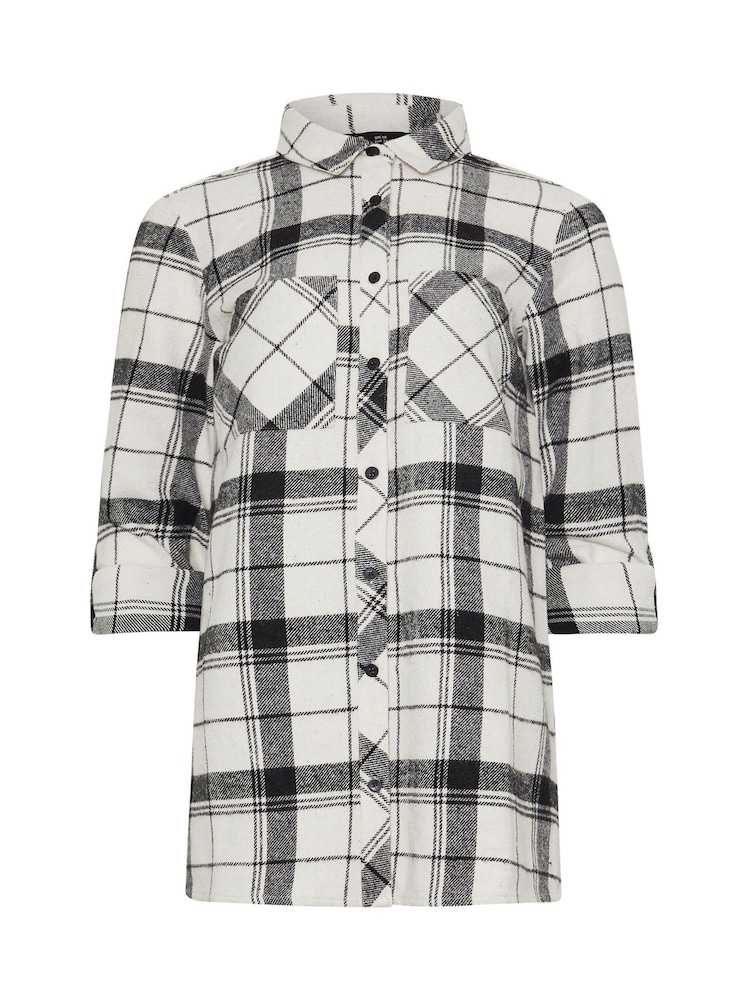 Long Tall Sally Cream 100% Cotton Check Shirt - Image 5 of 5