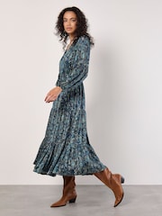 Apricot Blue Painterly Metallic Paisley Midaxi Dress - Image 2 of 5