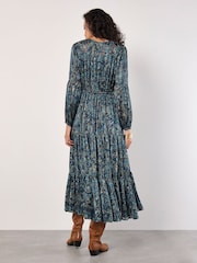 Apricot Blue Painterly Metallic Paisley Midaxi Dress - Image 3 of 5