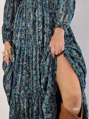 Apricot Blue Painterly Metallic Paisley Midaxi Dress - Image 4 of 5