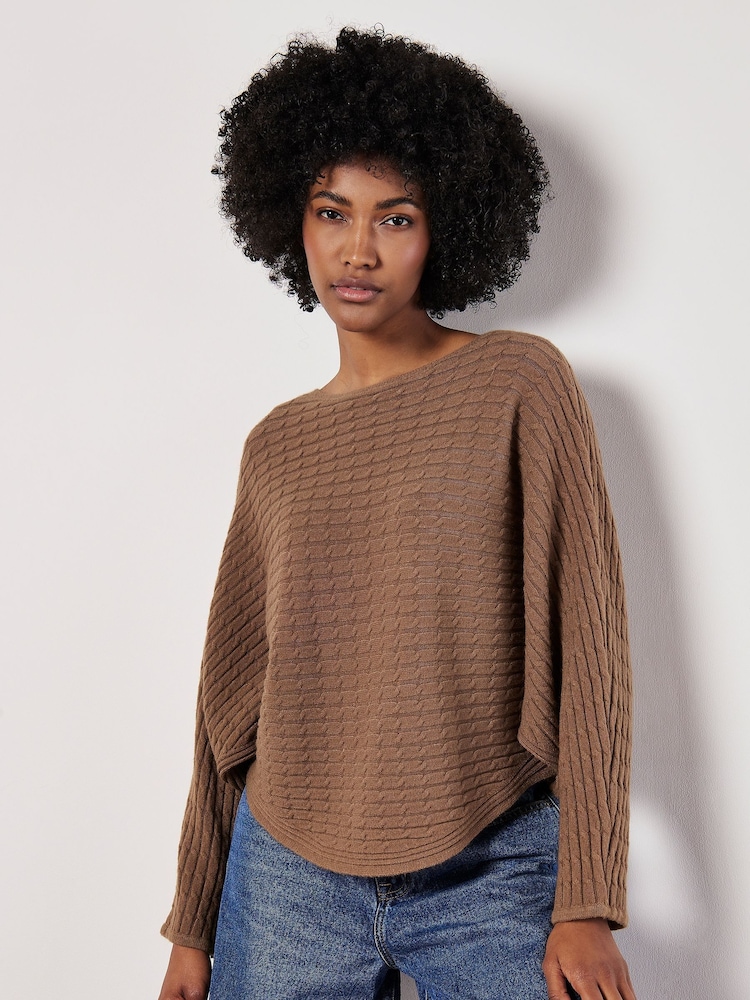 Apricot Brown Cable Stripe Batwing Jumper - Image 1 of 4