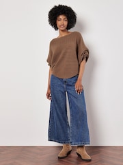 Apricot Brown Cable Stripe Batwing Jumper - Image 2 of 4
