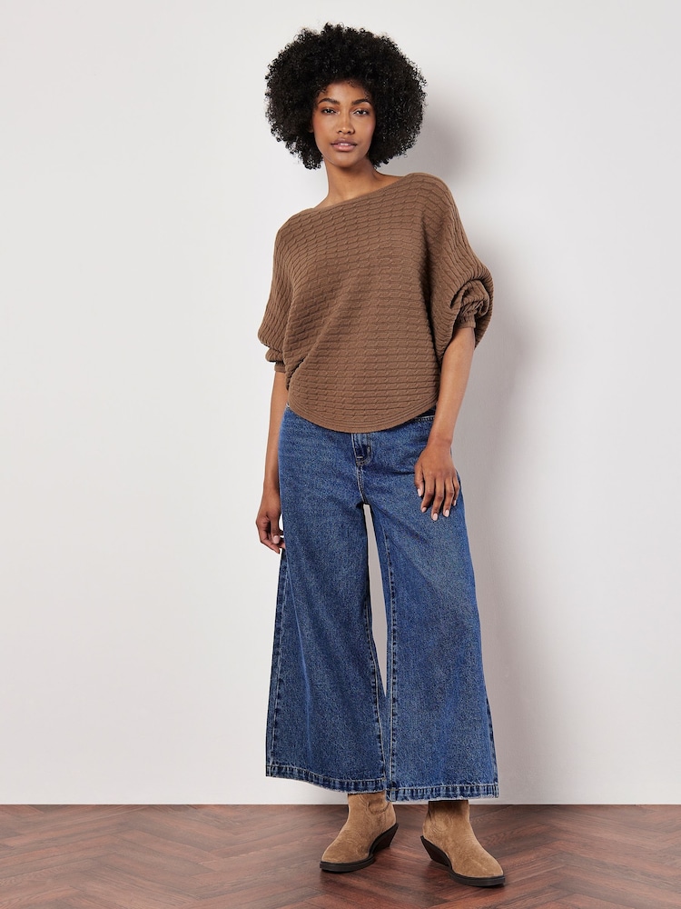 Apricot Brown Cable Stripe Batwing Jumper - Image 2 of 4