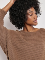 Apricot Brown Cable Stripe Batwing Jumper - Image 3 of 4