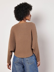 Apricot Brown Cable Stripe Batwing Jumper - Image 4 of 4
