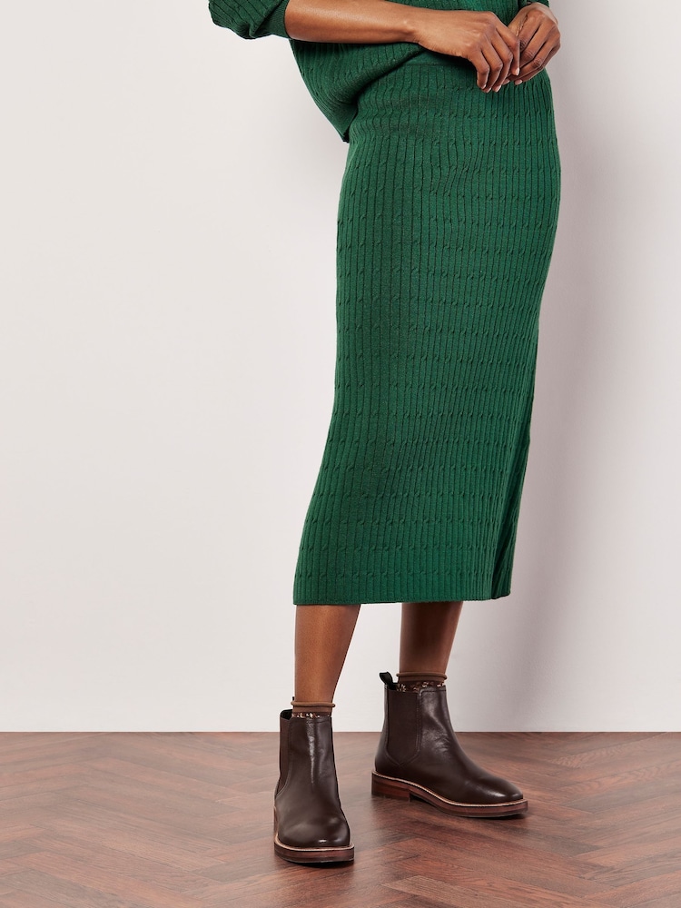 Apricot Green Fine Gauge Cable Knit Midi Skirt - Image 2 of 5