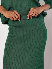 Apricot Green Fine Gauge Cable Knit Midi Skirt - Image 3 of 5
