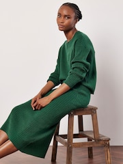 Apricot Green Fine Gauge Cable Knit Midi Skirt - Image 4 of 5