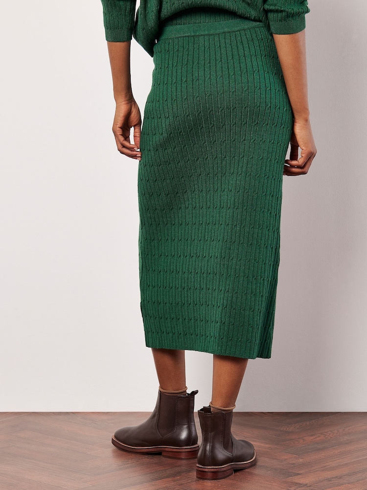 Apricot Green Fine Gauge Cable Knit Midi Skirt - Image 5 of 5