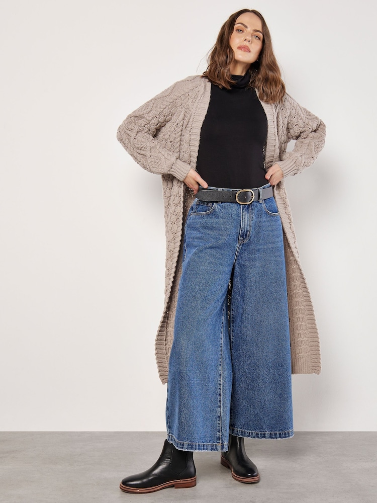 Apricot Natural Cable Knit Open Midi Cardigan - Image 1 of 4