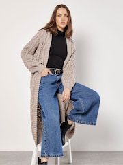 Apricot Natural Cable Knit Open Midi Cardigan - Image 2 of 4