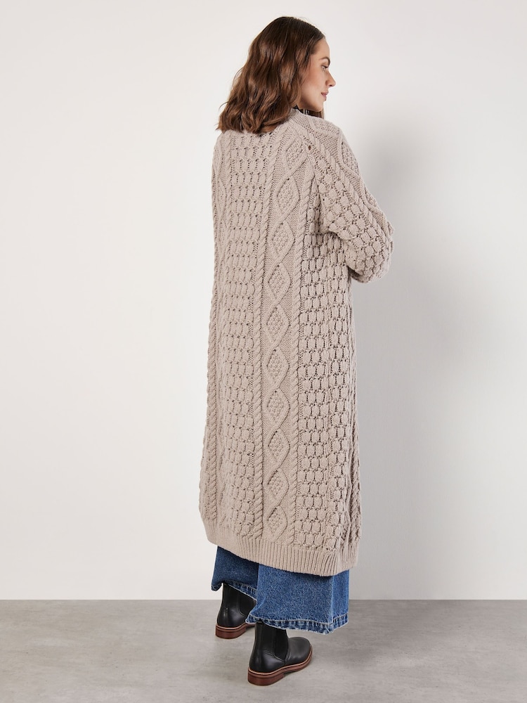 Apricot Natural Cable Knit Open Midi Cardigan - Image 4 of 4