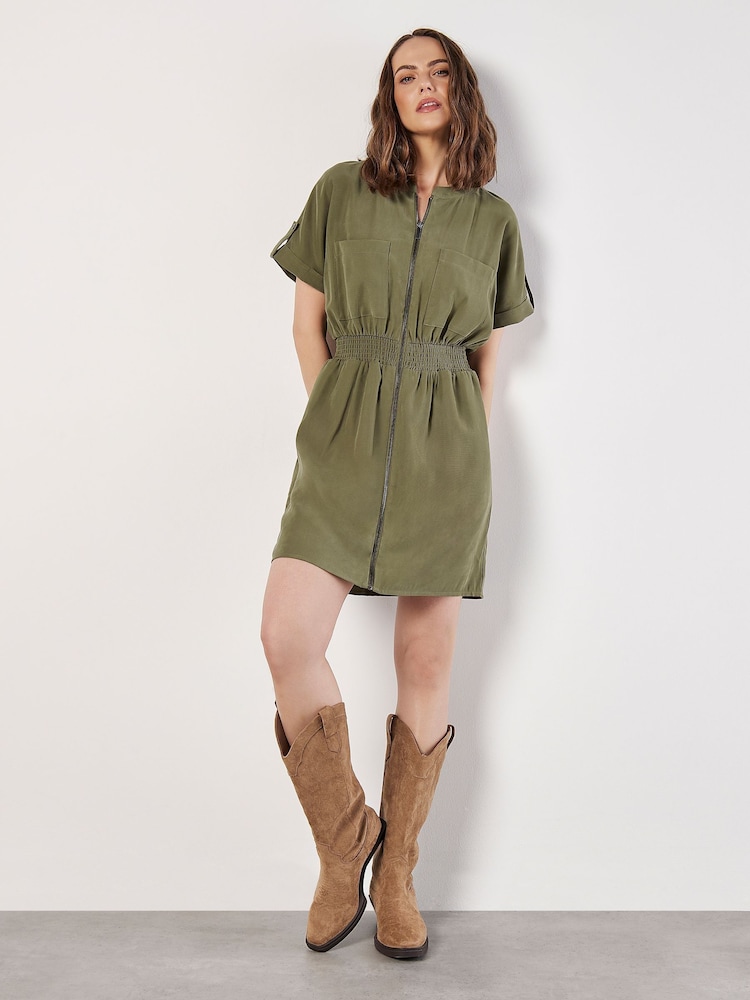 Apricot Green Zip Up Utility Dress - Image 1 of 4