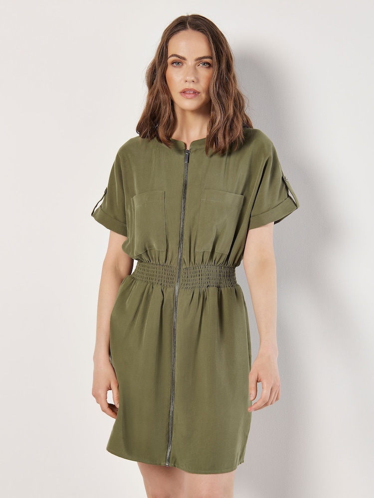 Apricot Green Zip Up Utility Dress - Image 2 of 4