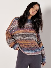 Apricot Purple Mix Yarn Distressed Boho Jumper - Image 1 of 4