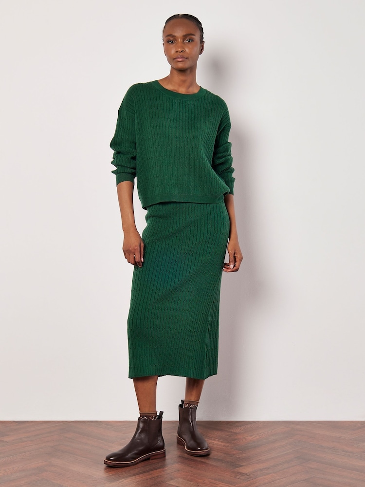 Apricot Green Fine Gauge Cable Batwing Jumper - Image 2 of 4