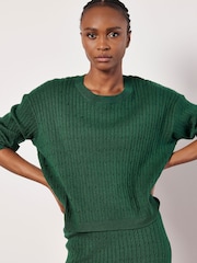 Apricot Green Fine Gauge Cable Batwing Jumper - Image 3 of 4