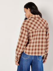 Apricot Orange Plaid Cropped Shacket - Image 3 of 5